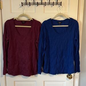 Simply Vera Vera Wang Burgundy Ad Blue Textured Knit Tops Size Large